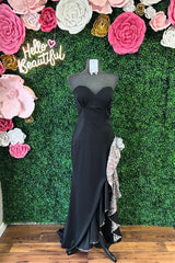 Satin Sweetheart Sheath Long Prom Dress with Ruffles