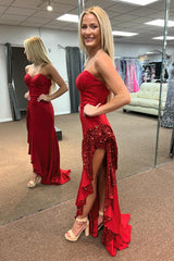 Satin Sweetheart Sheath Long Prom Dress with Ruffles