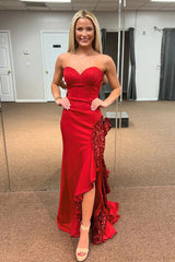 Satin Sweetheart Sheath Long Prom Dress with Ruffles