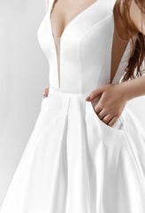 Satin Wedding Dress Open Back Wedding Dress A-Line Wedding Dress Ivory Bridal Gown Classic Sleeveless Wedding Dress With Train