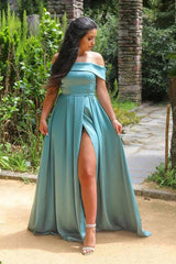 Satin Off-the-shoulder Neckline A-line Prom Dresses Evening Dresses TP0997