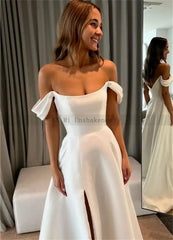 Simple Civil Wedding Dresses Off the Shoulder Sleeveless Dress