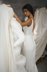 Customized Mermaid Satin Wedding Dress Backless Side Slit Boho Bridal Gown