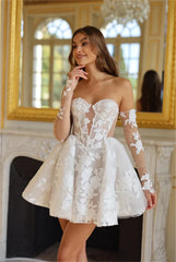 Cathy White Lace Appliques Mini Corset Wedding Dress After Party Dresses