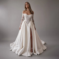 Customized Lace Sweetheart 3/4 Sleeve A-Line Wedding Dress