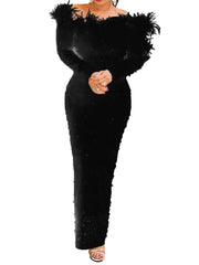 Elegant Feather Maxi Dress for Women - Perfect for Parties, Weddings, and Prom