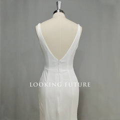 Customized Mermaid Satin Wedding Dress Backless Side Slit Boho Bridal Gown