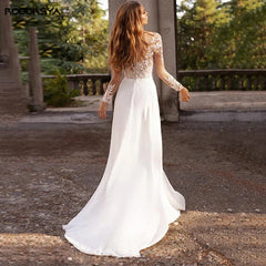 Chiffon Boho Wedding Dress Plus Size Illusion Backless Bridal Gown for Civil and Party