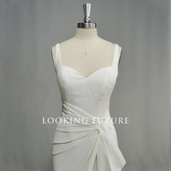Customized Mermaid Satin Wedding Dress Backless Side Slit Boho Bridal Gown
