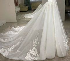 Lace Appliques Glitter Detachable Wedding Train Overskirt