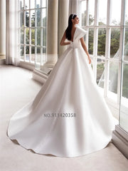 Modern One Shoulder Satin A-Line Wedding Dresses Gown