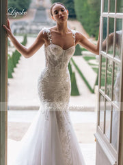 Liyuke Shining Symmetrical Lace Sweetheart Mermaid Wedding Dress