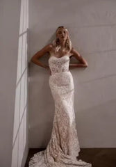 Charming Removable Sleeves Sweetheart Full Lace Mermaid Wedding Dress Sweep Train Bridal Gown
