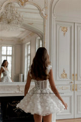 Modern Two Straps Full Lace Flower Short Mini Wedding Dresses