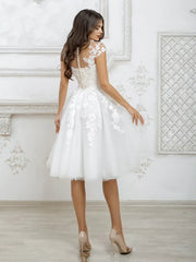 Short Wedding Dresses White For Women Cap Sleeve Lace Appliques Boho Bridal Gown