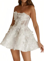TSxuelian Mini Off Shoulder Prom Dresses Lace Embroidery Wedding Dress