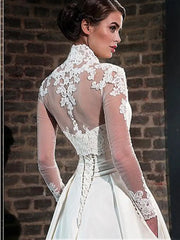 2 Pieces Sweetheart Satin Wedding Dresses A-Line Long Sleeve