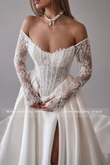 Customized Lace Sweetheart 3/4 Sleeve A-Line Wedding Dress