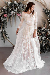 Scoop Neck Long Sleeves Lace A-Line Weddding Dress Bridal Gown TN250