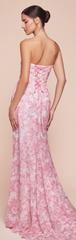 MARTA GOWN - ROSE - STRAPLESS FLORAL PRINTED SOFT SATIN CHIFFON DRESS