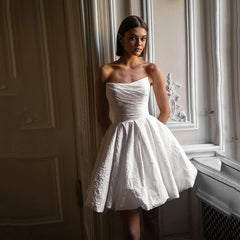 Eightree Formal Short Wedding Dresses Strapless Satin Gowns