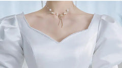 Vintage Princess Wedding Dress Satin Gown with Beading Plus Size