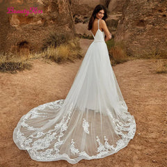 2 In 1 Wedding Jumpsuit With Detachable Skirt Bridal Dress
