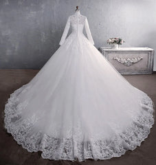 Long Sleeve Wedding Dresses Luxury High-neck Ball Gown Plus Size