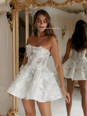 TSxuelian Mini Off Shoulder Prom Dresses Lace Embroidery Wedding Dress