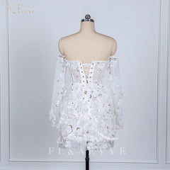 Luxury Beaded Short Wedding Dresses Lace Floral Appliques Long Sleeves Bridal Gown Mini Party Dress Customized