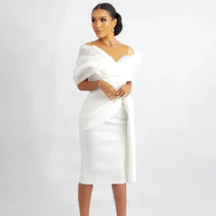 Short Wedding Dress White Off the Shoulder Sheath Gown Customized for Women