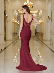 MisShow Elegant Straps Mermaid Wedding Dresses Lace Pearls Backless V Neck Sleeveless Gowns