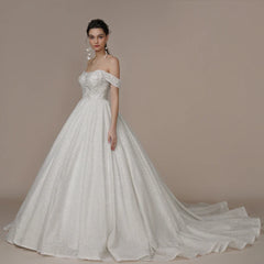 BEPEITHY Customized Luxury Strapless A Line Glitter Wedding Dresses