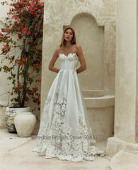 Customized Stunning Wedding Dresses See Through Bridal Gowns A Line Lace and Satin Collections