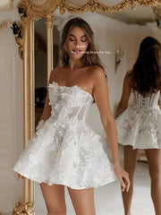 TSxuelian Mini Off Shoulder Prom Dresses Lace Embroidery Wedding Dress