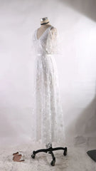 Elegant Women White Lace Wedding Dresses Flare Sleeves Mermaid Gown