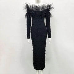 Elegant Feather Maxi Dress for Women - Perfect for Parties, Weddings, and Prom
