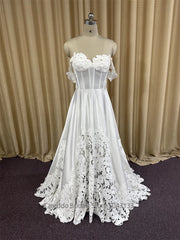 Customized Stunning Wedding Dresses See Through Bridal Gowns A Line Lace and Satin Collections