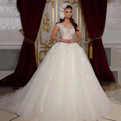 Cap Sleeve Vestidos De Novia Luxury Ball Gown Wedding Dresses