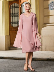 Simple V-neck Sleeveless Chiffon Knee-length Gown Dusty Rose
