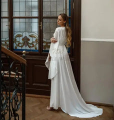 Chiffon Satin Bride Robe with Long Sleeve Jacket Wedding Gowns and Nightgown Lingerie