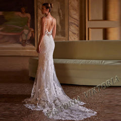VIKTORIA Vintage Backless Wedding Dresses For Woman Spaghetti Straps Lace Appliques