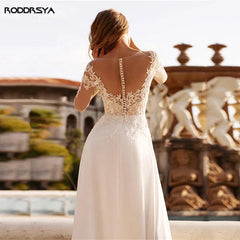 Chiffon Boho Wedding Dress Plus Size Illusion Backless Bridal Gown for Civil and Party