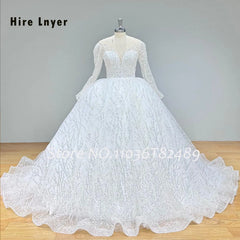Classic Wedding Dresses with Long Sleeve Backless Beading Lace Gowns