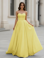Sweetheart Neck A-Line Ruched Sweep Train Gown Daffodil