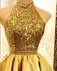 High Low Prom Dresses Tulle Ruffles Sequin Halter