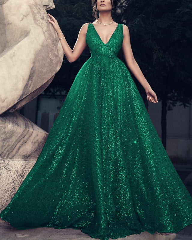 Sequin V Neck Ball Gown Dresses