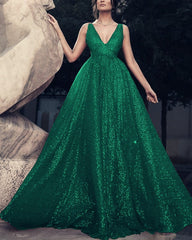Sequin V Neck Ball Gown Dresses