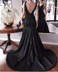Sequin V Neck Open Back Prom Dresses Mermaid
