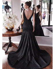 Sequin V Neck Open Back Prom Dresses Mermaid
